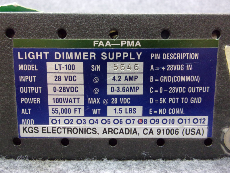 KGS Light Dimmer Supply P/N LT-100