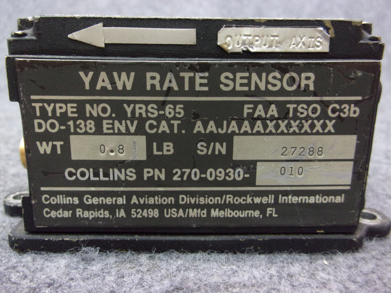 Collins Condor YRS-65 Yaw Rate Sensor P/N 270-0930-010  856-0003-010