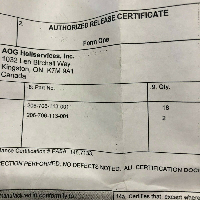 Bell 206 Gasket P/N 206-706-113-001 (With TC Form One)