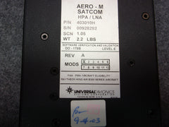 Universal Avionics Aero-M Satcom HPA LNA P/N 403010H