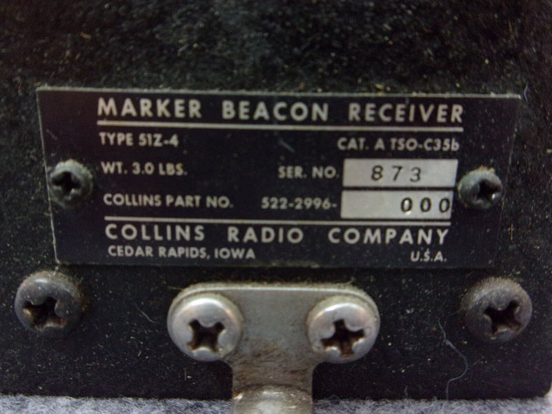 Collins 51Z-4 Marker Beacon Receiver P/N 522-2996-000