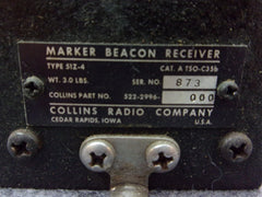 Collins 51Z-4 Marker Beacon Receiver P/N 522-2996-000