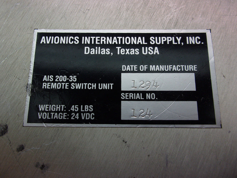 Avionics International Supply Remote Switch Unit P/N AIS200-35