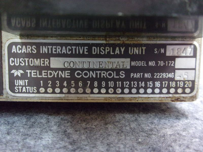 Teledyne Controls ACARS Interactive Display Unit P/N 2229346-5