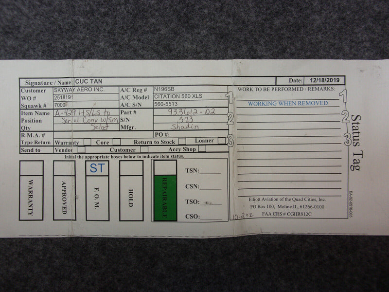 Shadin A-429 HS/LS To Serial Converter W/SM Select P/N 933612-02