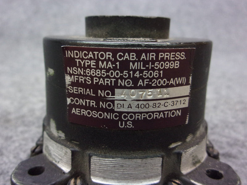 Aerosonic MA1 MIL-1-5099B Cabin Altitude Pressure Indicator P/N AF-200-A(W1)