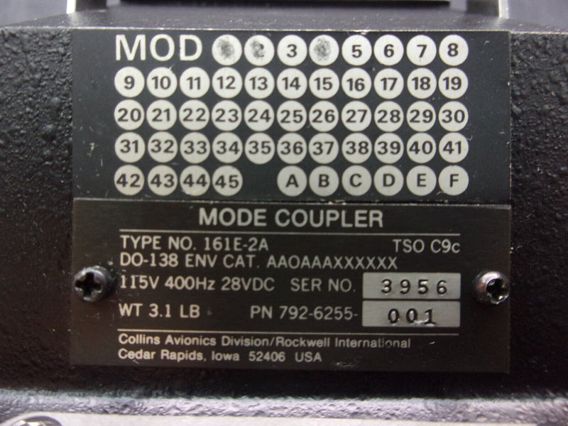 Collins 161E-2A Mode Coupler P/N 792-6255-001