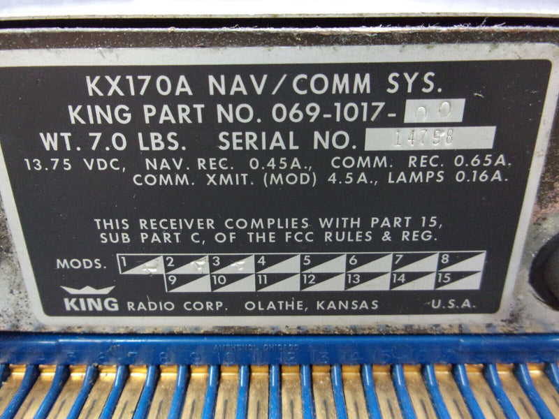 King KX170A Nav/Com P/N 069-1017-00