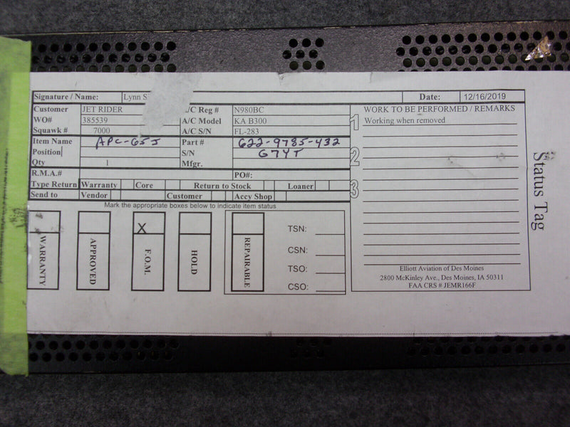 Collins APC-65J Autopilot Computer P/N 622-9785-432