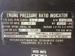 Gulfstream Engine Pressure Ratio Indicator P/N 31652-012 (Overhauled W/8130)