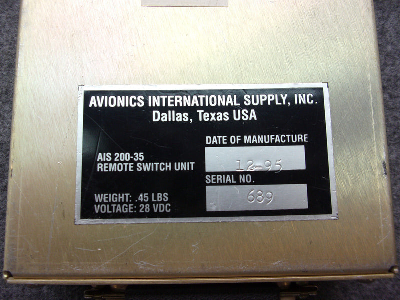 Avionics International Supply Remote Switch Unit P/N AIS200-35