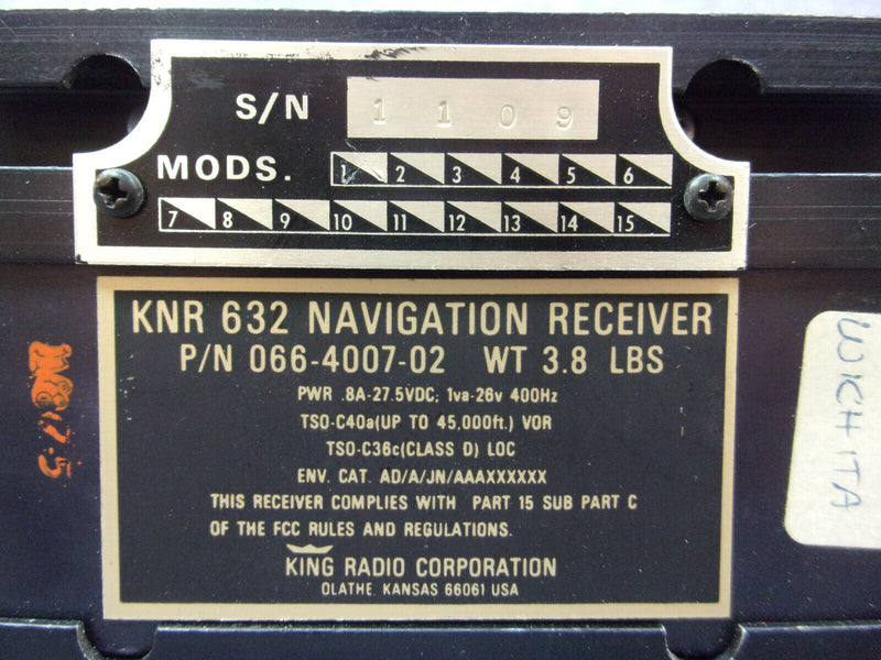 King KNR-632 Navigation Receiver With Tray P/N 066-4007-02