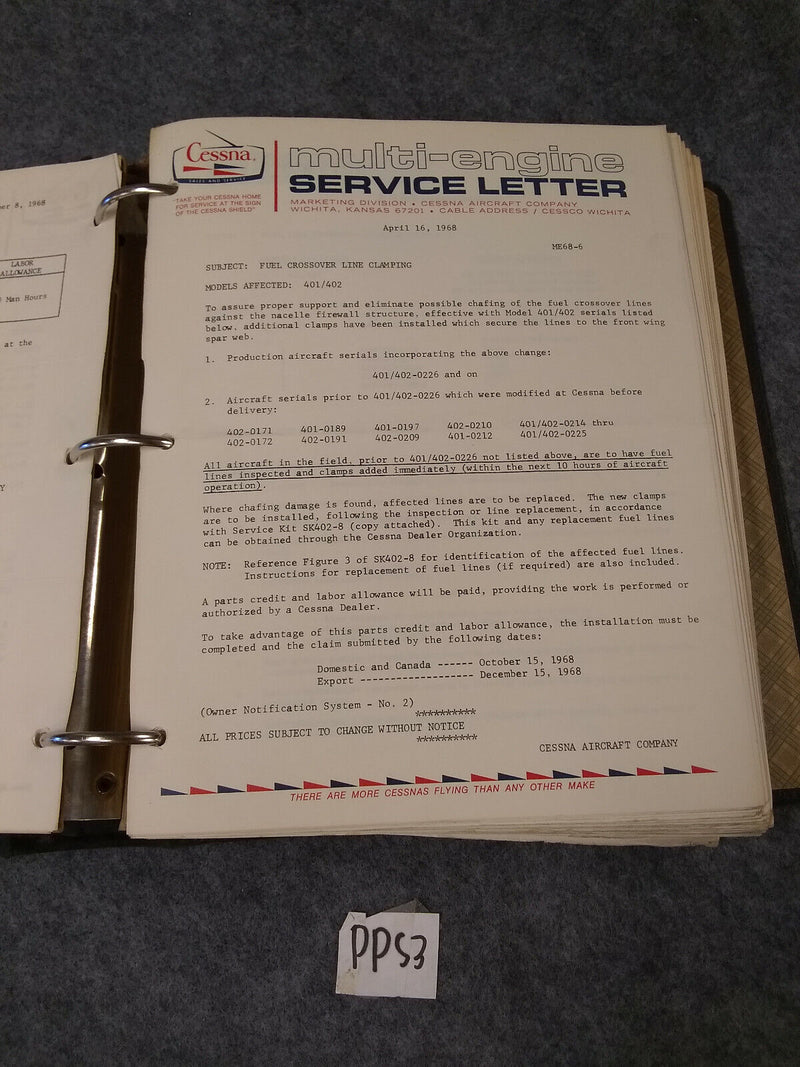 Cessna Multi-Engine Service Letter Set 1968-1972