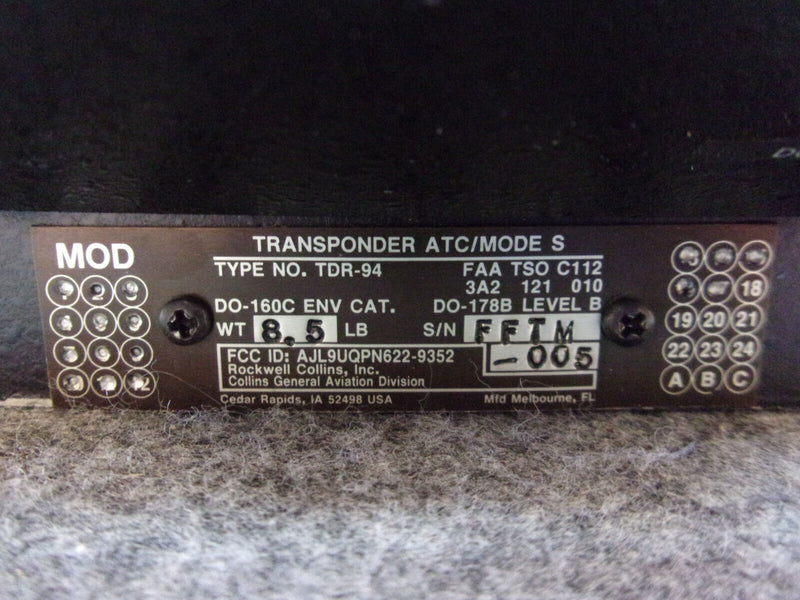 Collins TDR-94 Transponder P/N 622-9352-005