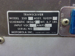 Motorola M-400 Nav Com Tranceiver 350B With Tray P/N IU02904