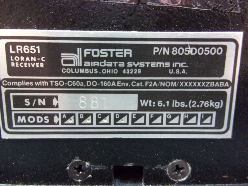 Foster Airdata LR651 Loran Receiver P/N 805D0500