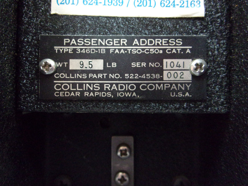 Collins 346D-1B Passenger Address Amplifier P/N 522-4538-002