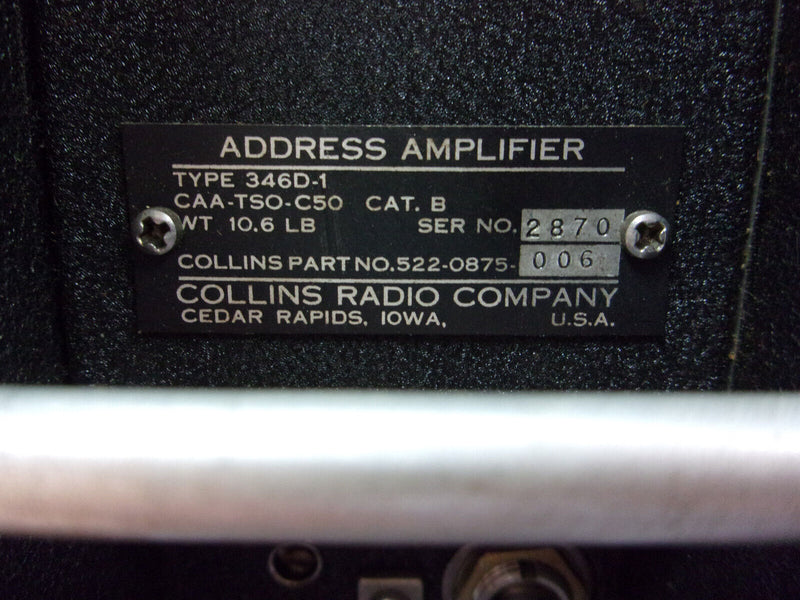 Collins 346D-1 Address Amplifier P/N 522-0875-006