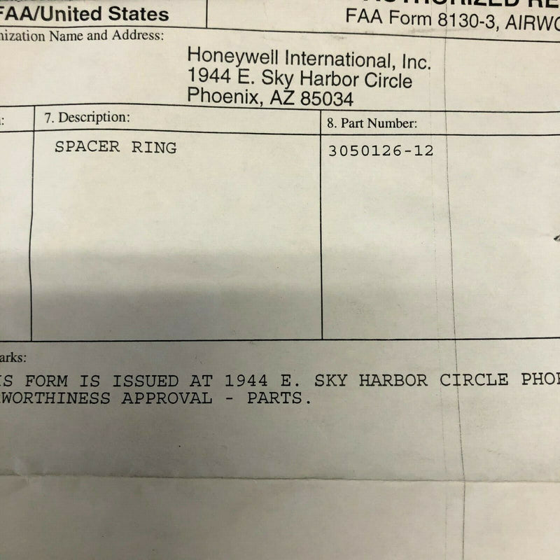 Honeywell Ring Spacer P/N 3050126-12 w/ 8130