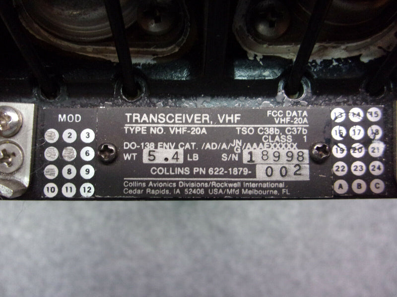 Collins VHF-20A Transceiver P/N 622-1879-001