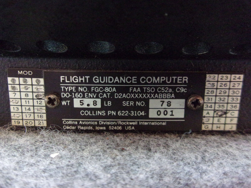 Collins FGC-80A Flight Guidance Computer P/N 622-3104-001