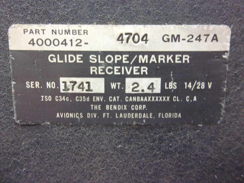 Bendix GM-247A Glide Slope Marker Receiver P/N 4000412-4704