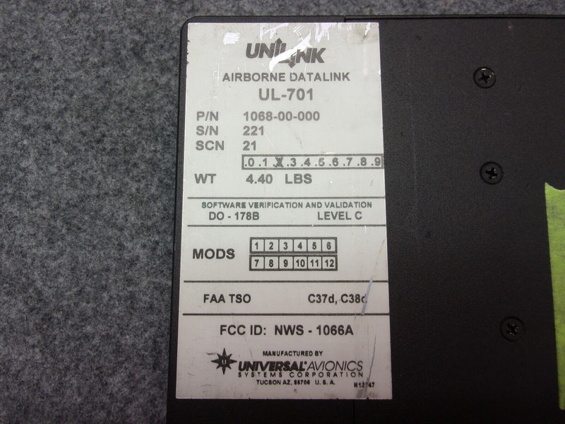 Universal Avionics UL-701 Airborne Datalink P/N 1068-00-000