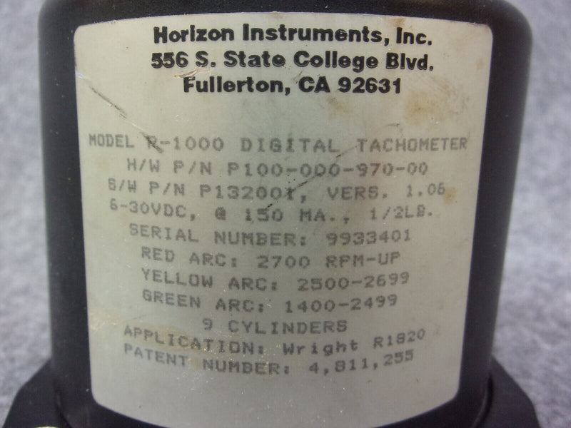 Wright R1820 Horizon P-1000 Digital Tachometer P/N P100-000-970-00