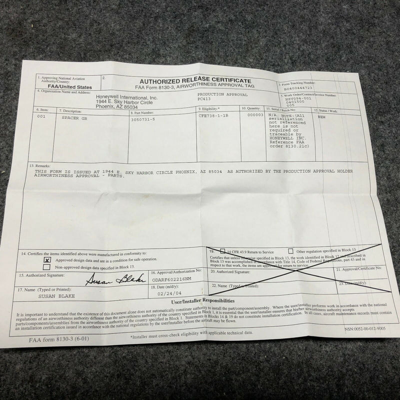 Honeywell Spacer P/N 3050731-5 (New W/8130)