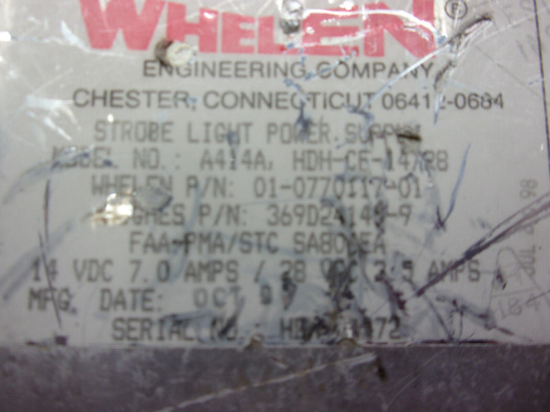 Whelen A414A HDH-CF-14/28 Strobe Power Supply P/N 01-0770117-01 369D24145-9