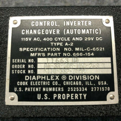 Cook Diaphlex Inverter Changeover Control P/N 666-154 6110-00-332-7689