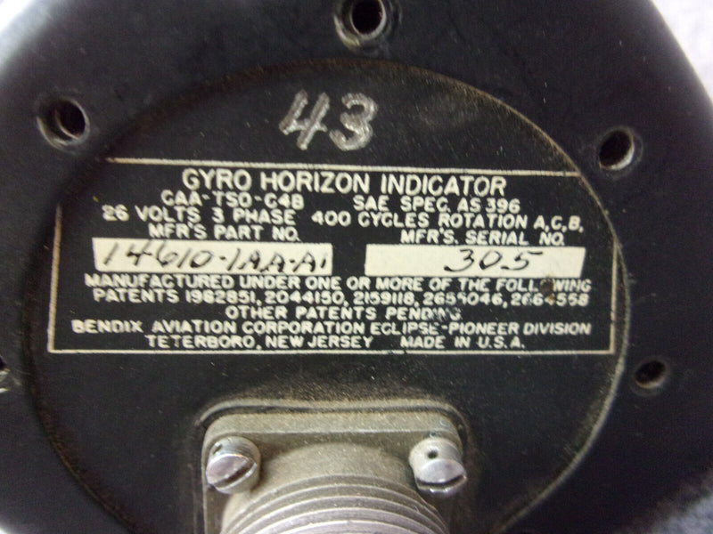 Bendix Gyro Horizon Indicator P/N 14610-1AA-A1