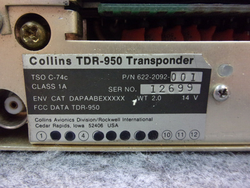Collins TDR-950 Transponder P/N 622-2092-001