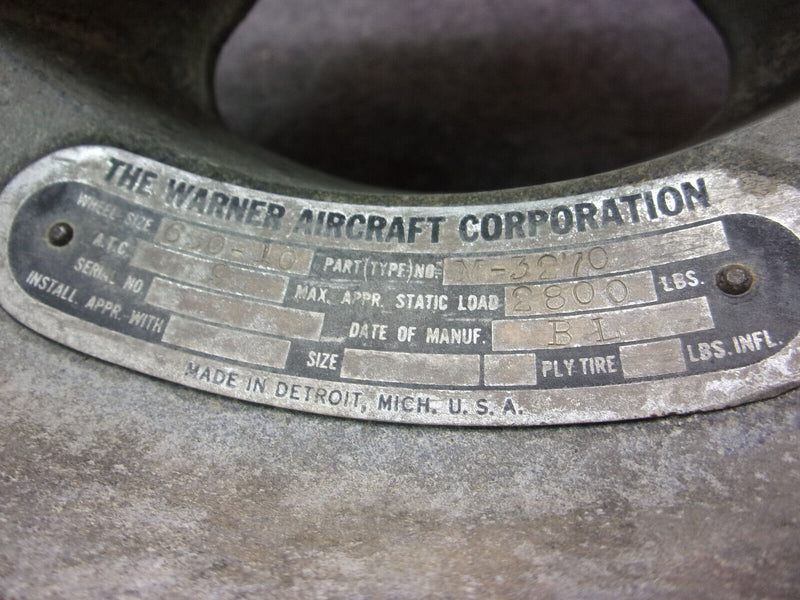 Warner Aircraft Corp. 6.50-10 Main Wheel And Drum P/N M-3270