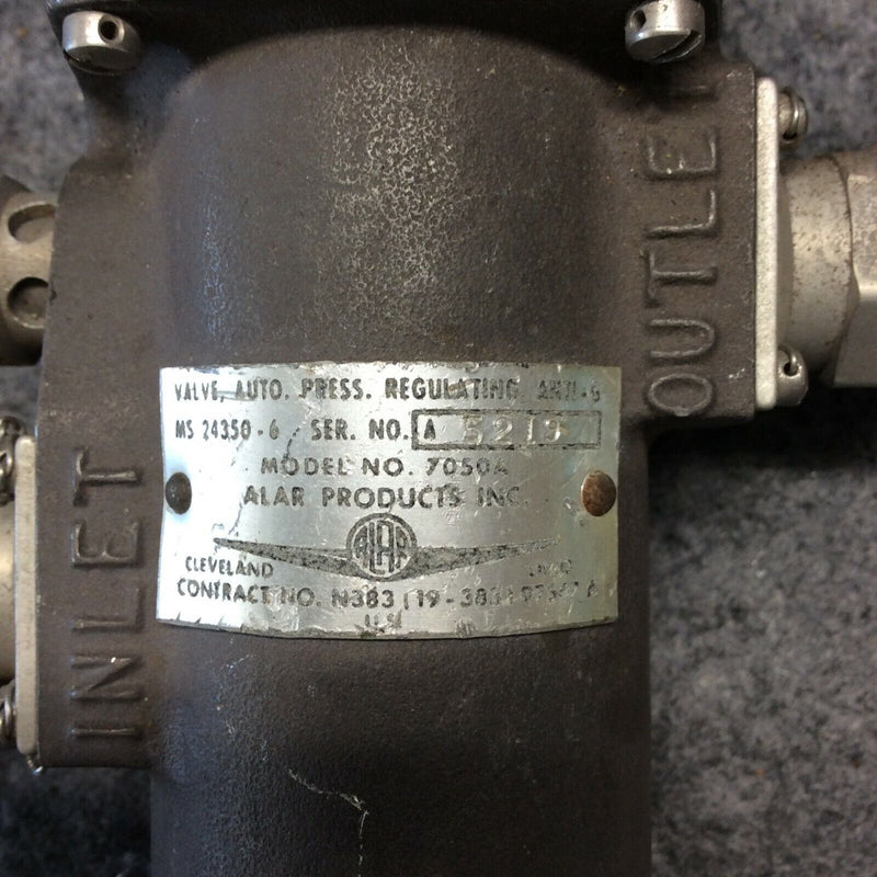 Alar Auto Pressure Regulating Valve P/N MS24350-6 model 7050A