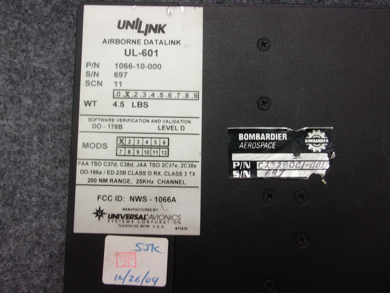 Universal Avionics UL-601 Airborne Datalink P/N 1066-10-000  C2328001-001