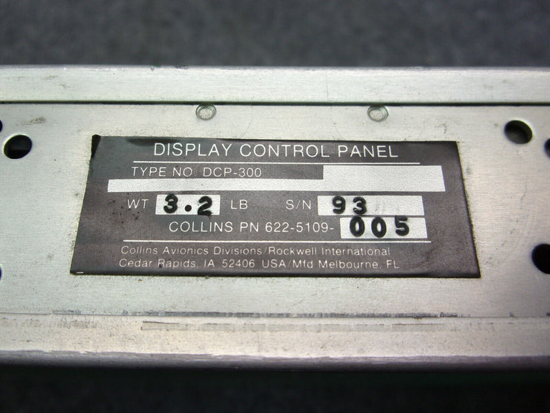 Collins DCP-300 Display Control Panel P/N 622-5109-005