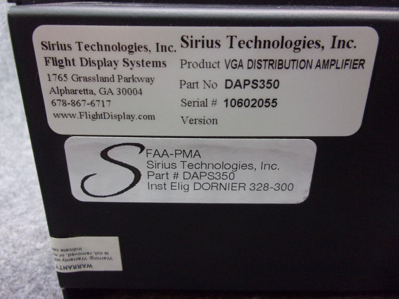 Sirius Tech Flight Display Systems VGA Distribution Amplifier P/N DAPS350