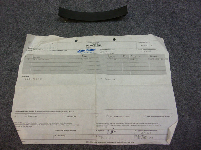 Honeywell Turbine Shroud Segment P/N 3072344-3 (Inspected W/JAA Form1)