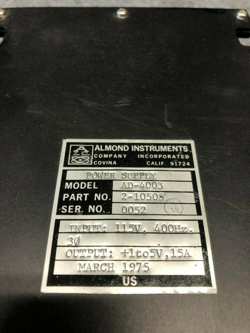 Almond Instruments AD-4003 Power Supply P/N 2-10505