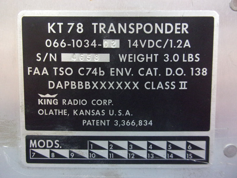 King KT-78 Transponder P/N 066-1034-02