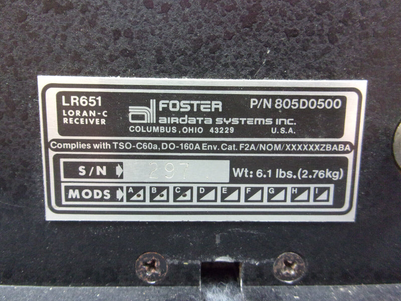 Foster Airdata LR651 Loran Receiver P/N 805D0500