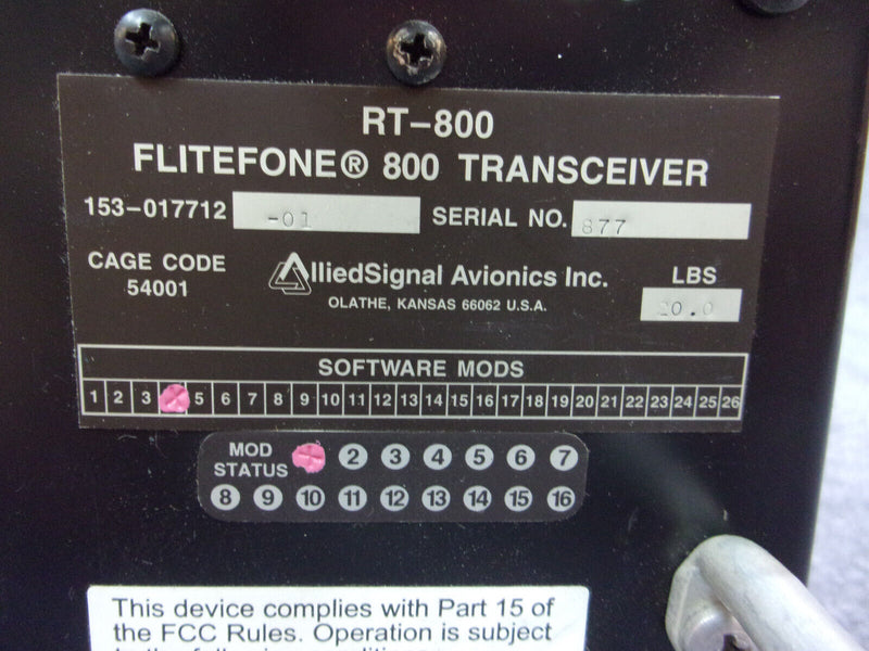 Flitefone RT-800 Transceiver P/N 153-017712-01  Hughes 1015990-0001