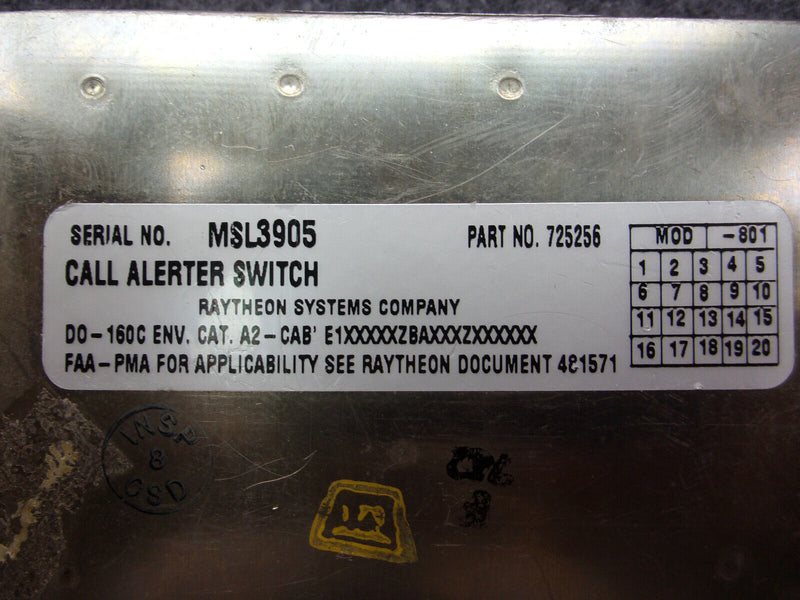 Raytheon Call Alerter Switch P/N 725256-801