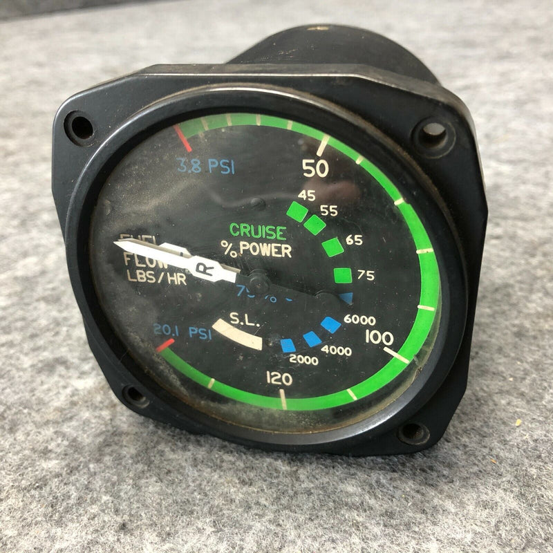 Cessna United Instruments Fuel Flow Indicator Gauge P/N C662020-0102 6060-2102