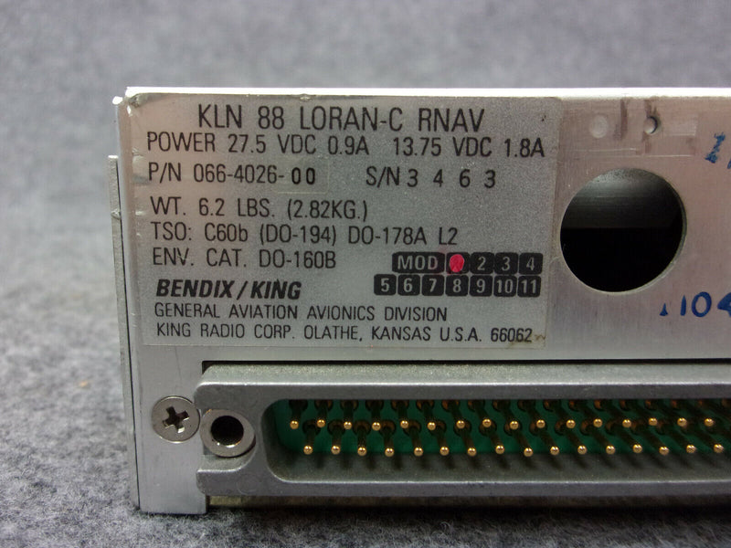 Bendix King KLN-88 Loran-C P/N 066-4026-00 With Data Base And Tray