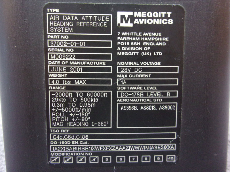 Meggitt ADAHRS Unit P/N 37002-01-01