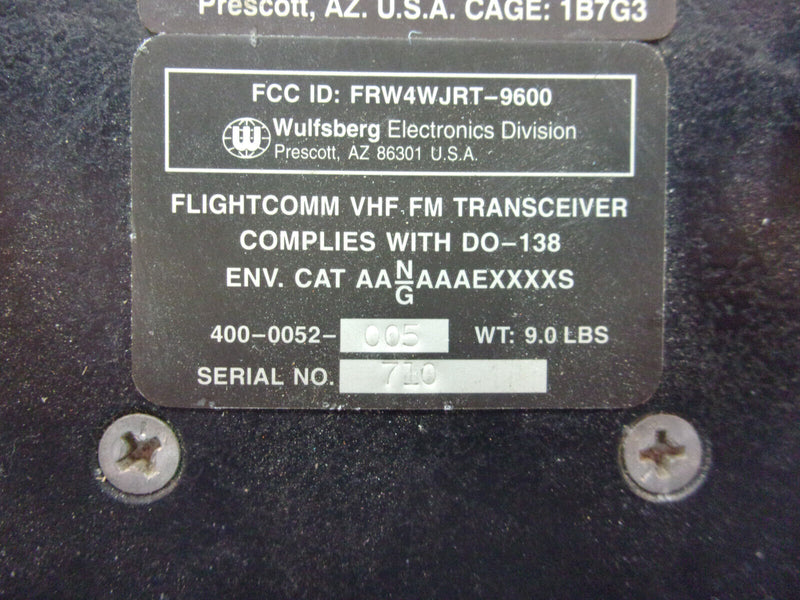 Global-Wulfsberg RT-9600F Narrow Band VHF FM Transceiver P/N 400-0052-005
