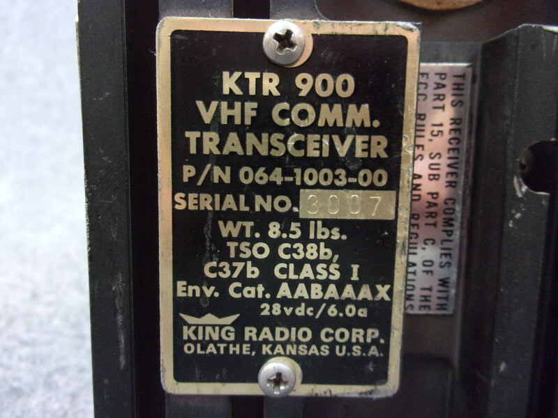 King KTR-900 VHF Comm Transceiver P/N 064-1003-00