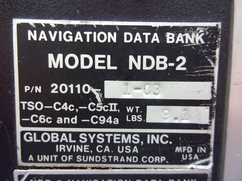 Global Systems NDB-2 Navigation Data Bank P/N 20110-1-03 21105-2-03 22150-1-03